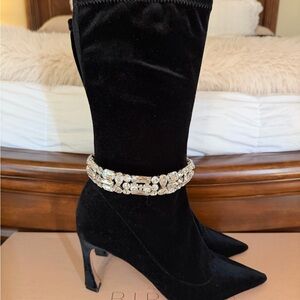 Alexandre Birman Black Velvet Boots with Rhinestone Detail